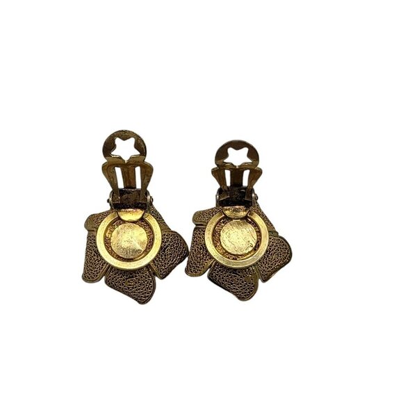 800 Silver Flower Clip On Earrings Gold Wash Two Tone Vintage - Picture 10 of 11